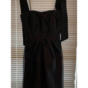 Monique Lhuillier Black halter Tie Neck Cocktail Dress with Ruching